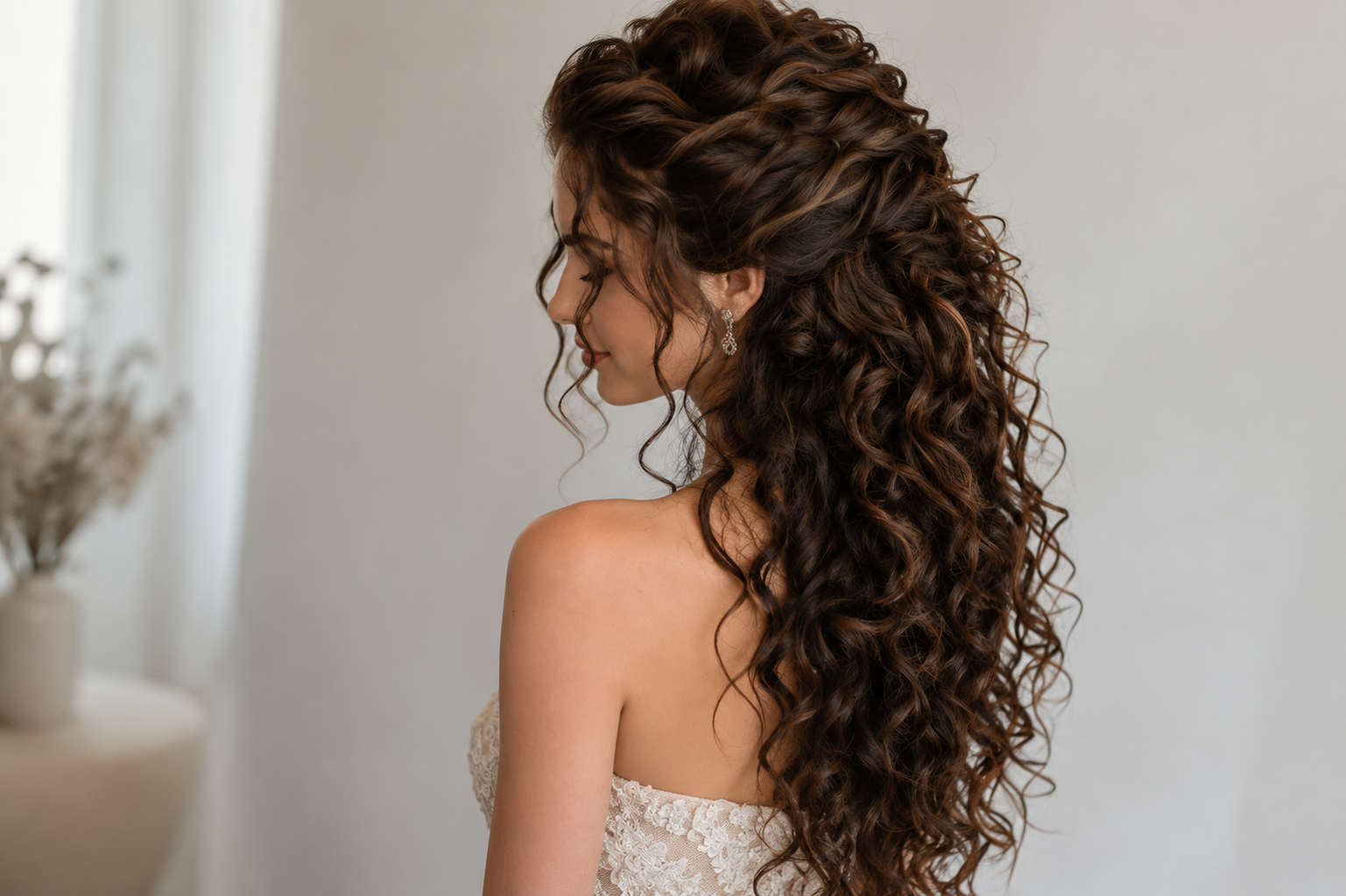 Peinados de novia para cabello rizado que duran toda la noche