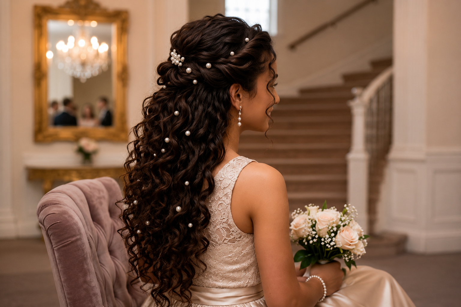 Peinados de novia para cabello rizado que duran toda la noche